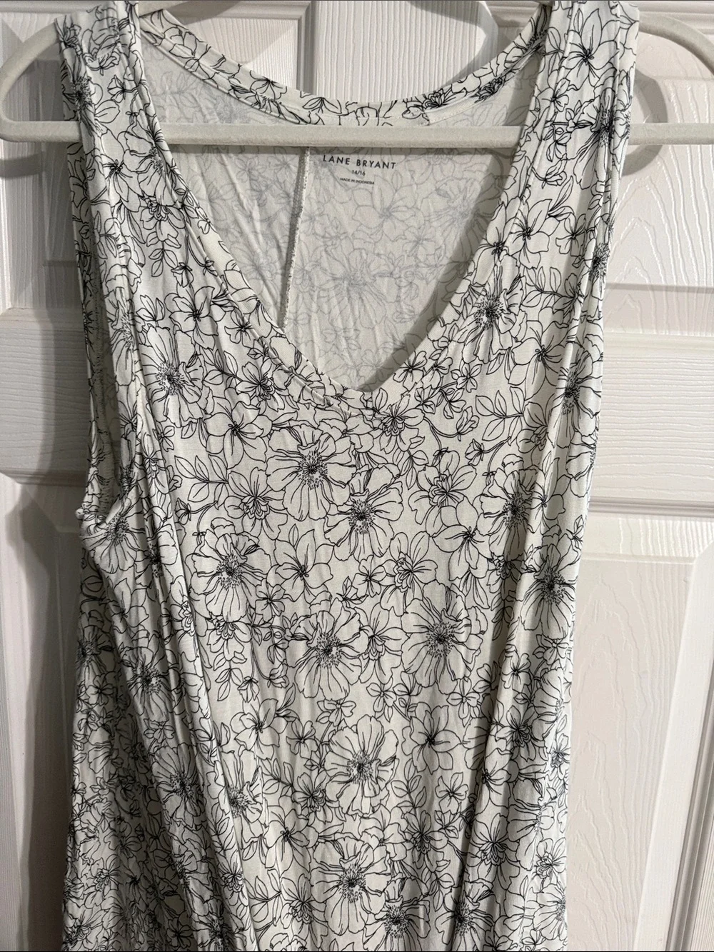 Lane Bryant White Tank Top with Black Floral Outline
